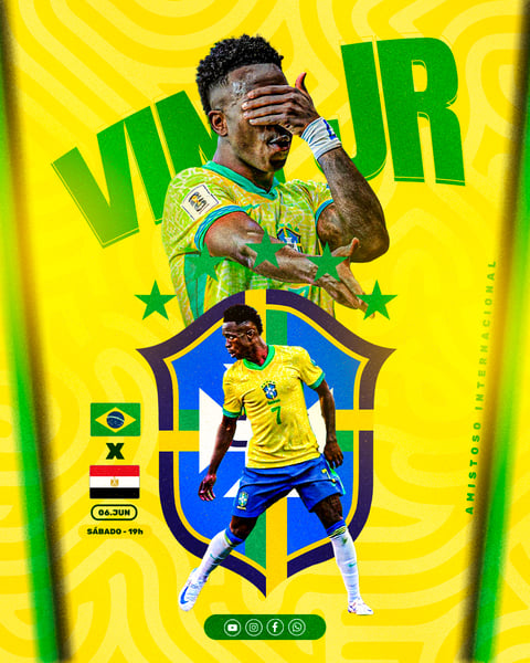 Futebol Seleção Brasileira Vini Jr Brasil vs Egito Amistoso PSD Editável