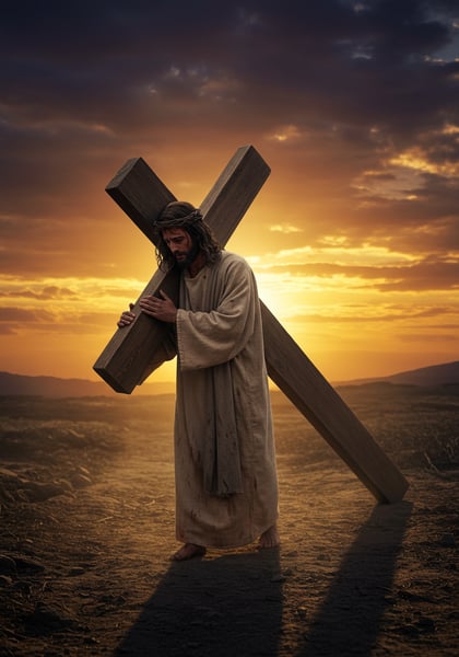 BXD JESUS CRISTO SEGURANDO UMA CRUZ DE MADEIRA SOBRE O SOL PSD EDITÁVEL