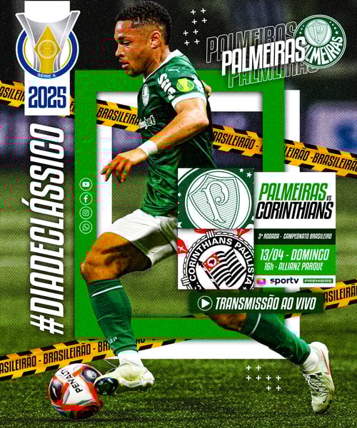 FLYER ESPORTIVO FUTEBOL CAMPEONATO BRASILEIRO DIA DE JOGO PALMEIRAS