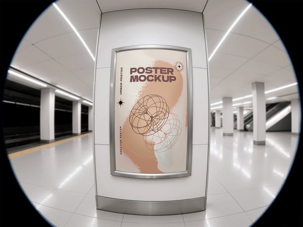 POSTER CURVO MOCKUP NA ESTAÇÃO DE METRO VISTA CENTRAL
