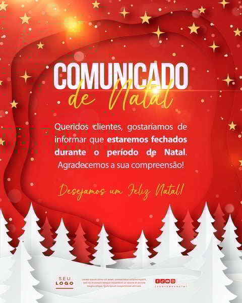 COMUNICADO DE NATAL AVISO ANÚNCIO RECESSO FERIADO SOCIAL MEDIA PSD EDITÁVEL 4