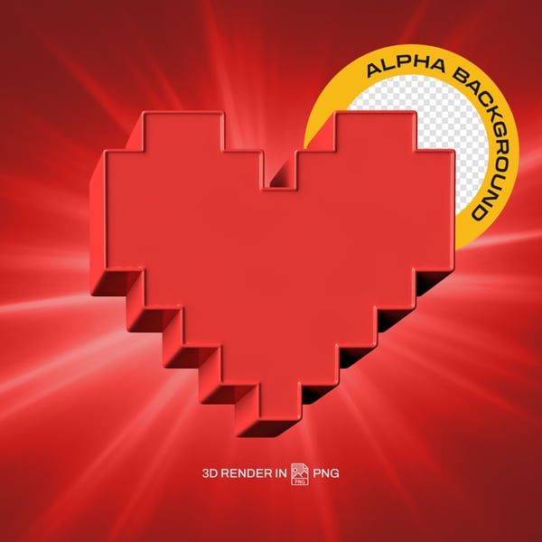 RED PIXEL ART HEART 3D ICON