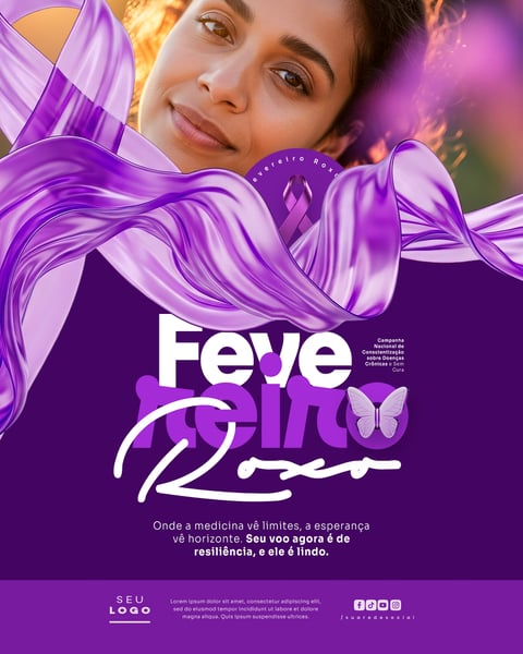 FEVEREIRO ROXO CAMPANHA DE CONSCIENTIZAÇÃO SOBRE DOENÇAS CRÔNICAS COMO ALZHEIMER FIBROMIALGIA E LÚPUS SOCIAL MEDIA PSD EDITÁVEL 7