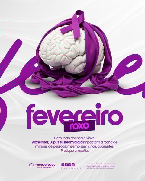 FEVEREIRO ROXO MÊS DE CONSCIENTIZAÇÃO SOBRE ALZHEIMER FIBROMIALGIA E LÚPUS SOCIAL MEDIA PSD EDITÁVEL 2