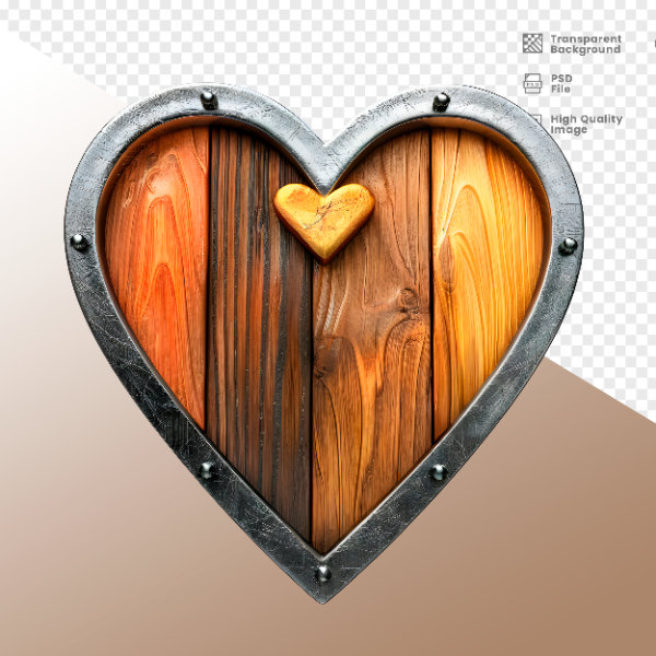 CORAÇÃO FERRO E MADEIRA  ELEMENTO 3D PARA COMPOSIÇÃO - HEART