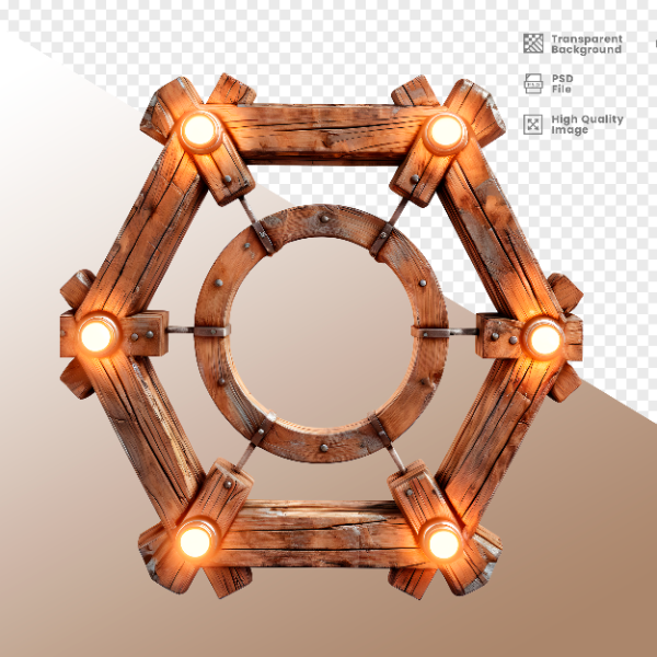 CÍRCULO DE MADEIRA COM LUZ - ELEMENTO 3D PARA COMPOSIÇÃO - WOOD