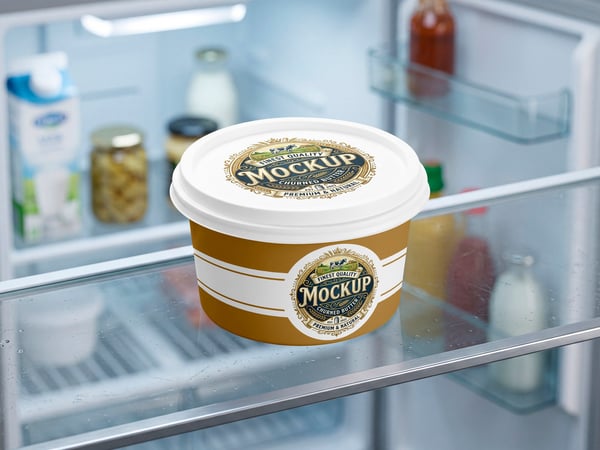 POTE PLÁSTICO MOCKUP EM GELADEIRA VISTA FRONTAL