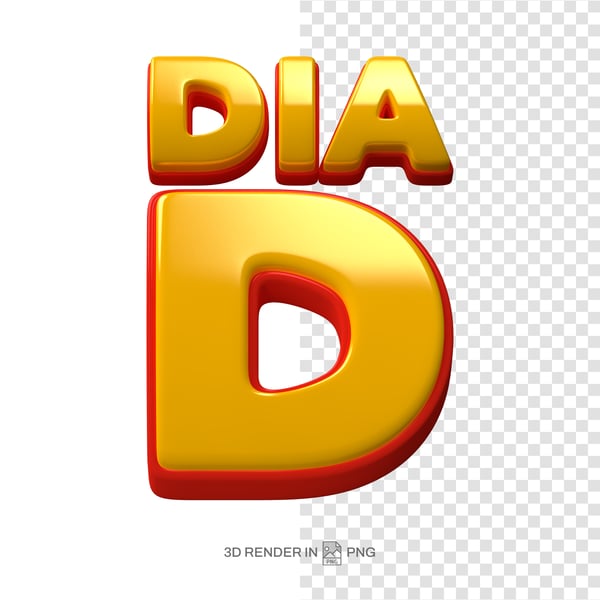 3D RENDER LETTERING DIA D AMARELO VERMELHO