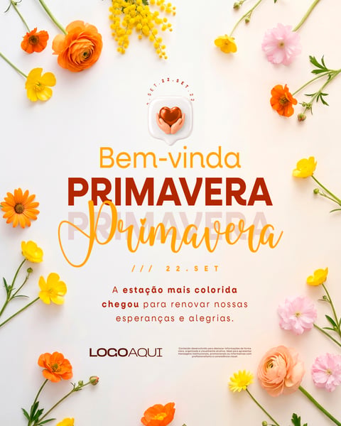 ESTAÇÃO COLORIDA PRIMAVERA CORAÇÃO FLORAL SOCIAL MEDIA FLYER PSD EDITÁVEL