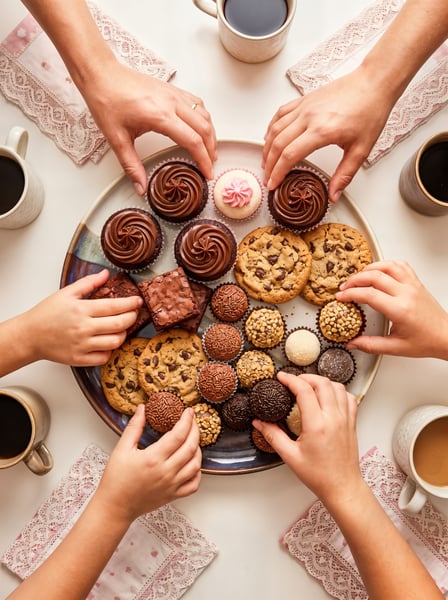 MÃOS SOBRE UMA MESA COMENDO E TOMANDO UM CAFÉ DA MANHÃ 3