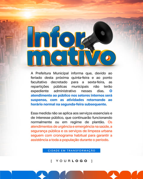 INFORMATIVO FERIADO E PONTO FACULTATIVO PREFEITURA PSD EDITÁVEL