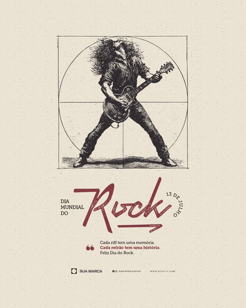 Dia Mundial do Rock Homem Vitruviano Guitarrista Social Media PSD Editável