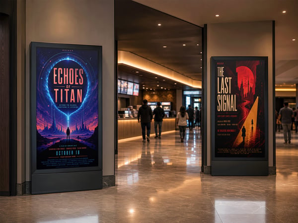 POSTERS DE CINEMA MOCKUP NO LOBBY CORREDOR INTERNO