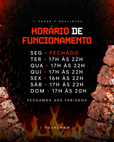 HORÁRIO DE FUNCIONAMENTO ESPETARIA CHURRASCO SOCIAL MEDIA PSD EDITÁVEL