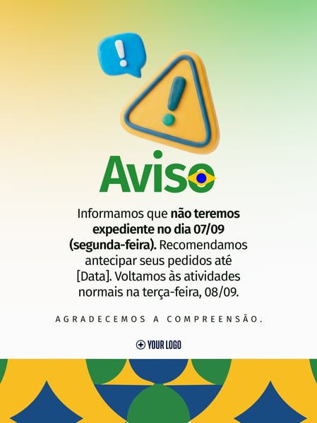 AVISO DE RECESSO 7 DE SETEMBRO SOCIAL MEDIA FLYER PSD EDITÁVEL