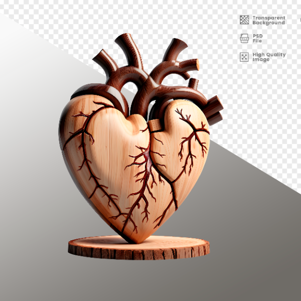 CORAÇÃO DE MADEIRA  ELEMENTO 3D PARA COMPOSIÇÃO - HEART