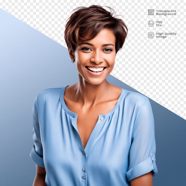 MULHER COM CAMISA AZUL