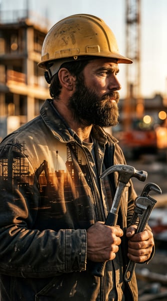 Trabalhador de construção com uniforme e equipamento 11