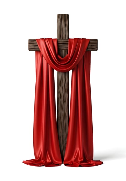 CRUZ DE MADEIRA COM UM TECIDO VERMELHO EM VOLTA DO TECIDO 02