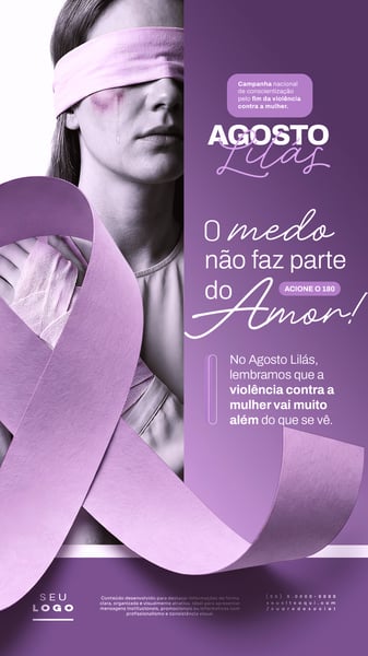 AGOSTO LILÁS CAMPANHA DE CONSCIENTIZAÇÃO PELO FIM DA VIOLÊNCIA CONTRA A MULHER STORY SOCIAL MEDIA PSD EDITÁVEL 1
