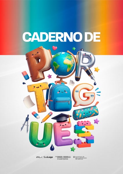 CAPA DE CADERNO DE PORTUGUÊS ESCOLAR CRIATIVA A4 PSD EDITÁVEL 2