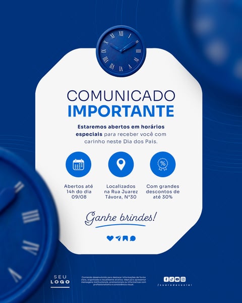 COMUNICADO IMPORTANTE DIA DOS PAIS AVISO HORÁRIO FUNCIONAMENTO SOCIAL MEDIA PSD EDITÁVEL 5