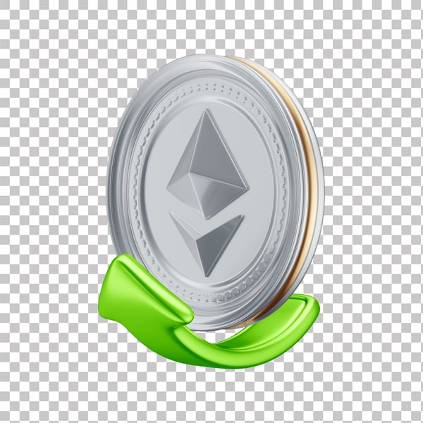 EXQ ASSET 3D DE CRIPTOMOEDAS ETHEREUM SIMBOLIZANDO ALTA COM FUNDO ISOLADO (2)
