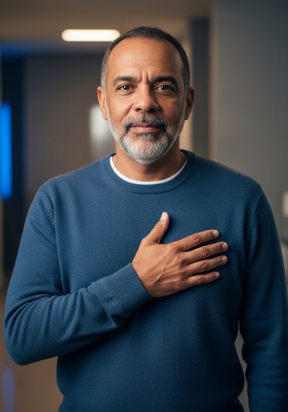 HOMEM COM MO NO PEITO SINCERIDADE CONFIANÇA E RESPEITO RETRATO DE ADULTO SINCERO