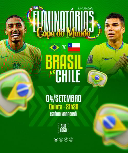 FLYER ESPORTIVO FUTEBOL ELIMINATÓRIAS COPA DO MUNDO BRASIL vs CHILE
