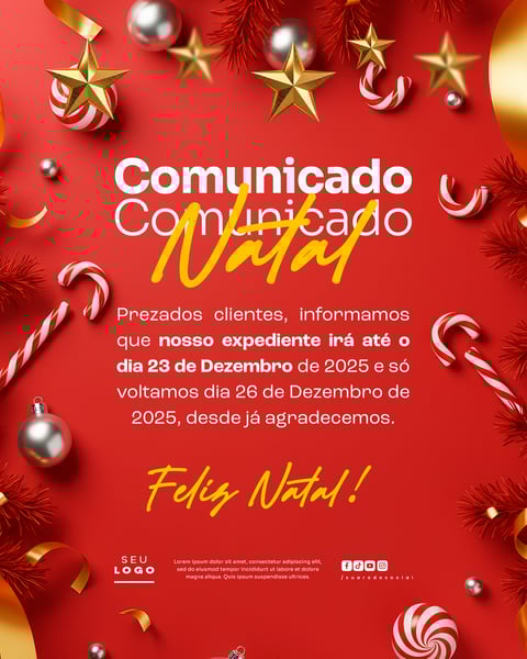 COMUNICADO DE NATAL AVISO ANÚNCIO RECESSO FERIADO SOCIAL MEDIA PSD EDITÁVEL 7