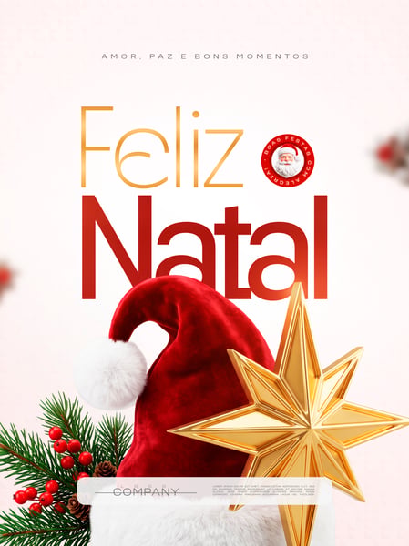 FELIZ NATAL ESTRELA DOURADA GORRO PAPAI NOEL SOCIAL MEDIA FLYER PSD EDITÁVEL