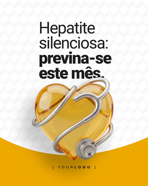 Banner de Prevenção da Hepatite Silenciosa com Coração e Estetoscópio PSD Editável