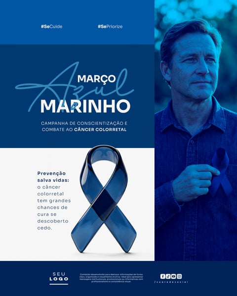 MARÇO AZUL MARINHO CAMPANHA DE CONSCIENTIZAÇÃO SOBRE PREVENÇÃO E DIAGNÓSTICO PRECOCE DO CÂNCER COLORRETAL SOCIAL MEDIA PSD EDITÁVEL 3