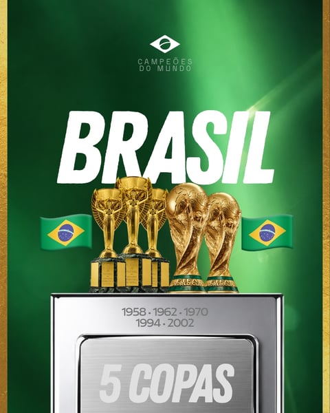 5 COPAS SELEÇÃO HEXA COPA DO MUNDO BRASIL CANVA EDITÁVEL