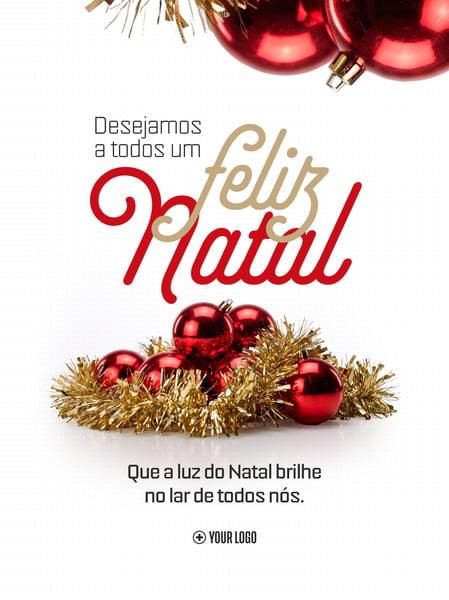 FELIZ NATAL COM BOLAS VERMELHAS E DOURADO SOCIAL MEDIA FLYER PSD EDITÁVEL