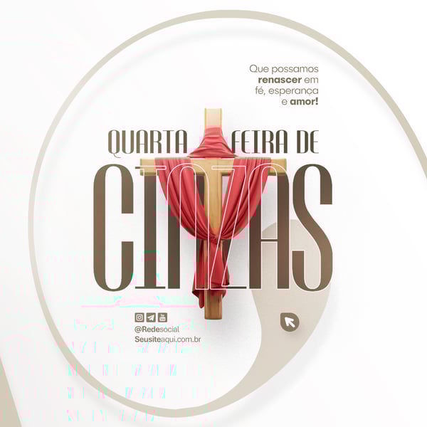 QUARTA-FEIRA DE CINZAS QUARESMA CRISTÃO CATÓLICO SOCIAL MEDIA PSD EDITÁVEL