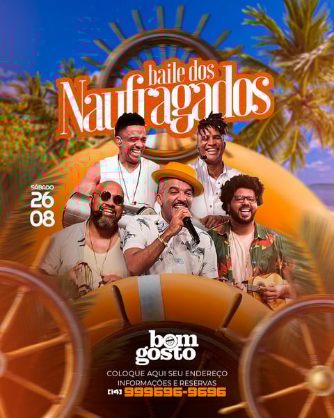 FLYER BAILE DOS NAUFRAGADOS - GRUPO DE PAGODE BOM GOSTO