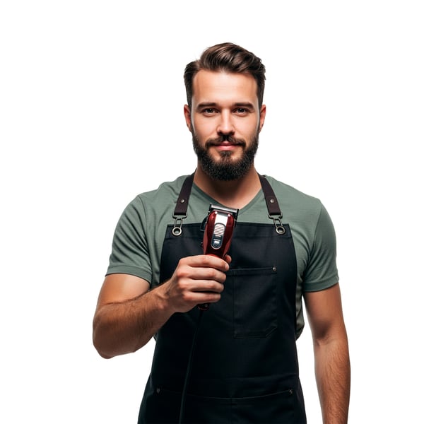 BARBEIRO SEGURANDO UMA MÁQUINA DE CORTAR CABELO