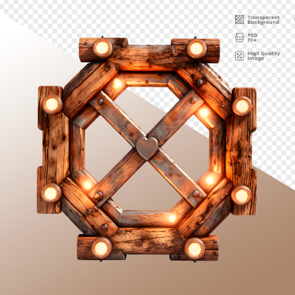 CÍRCULO DE MADEIRA COM LUZ - ELEMENTO 3D PARA COMPOSIÇÃO - WOOD