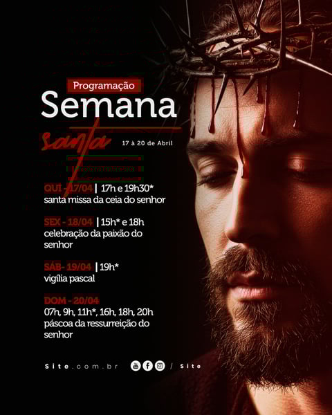 PROGRAMAÇÃO SEMANA SANTA PÁSCOA CALENDÁRIO SOCIAL MEDIA EDITAVEL