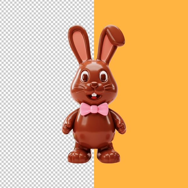 BRM PERSONAGEM 3D COELHO DE CHOCOLATE COM LAÇO ROSA PSD EDITÁVEL