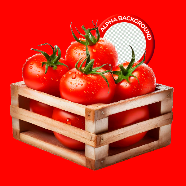 ELEMENTO CAIXOTE COM TOMATE PARA COMPOSIÇÃO PNG TRANSPARENTE SEM FUNDO
