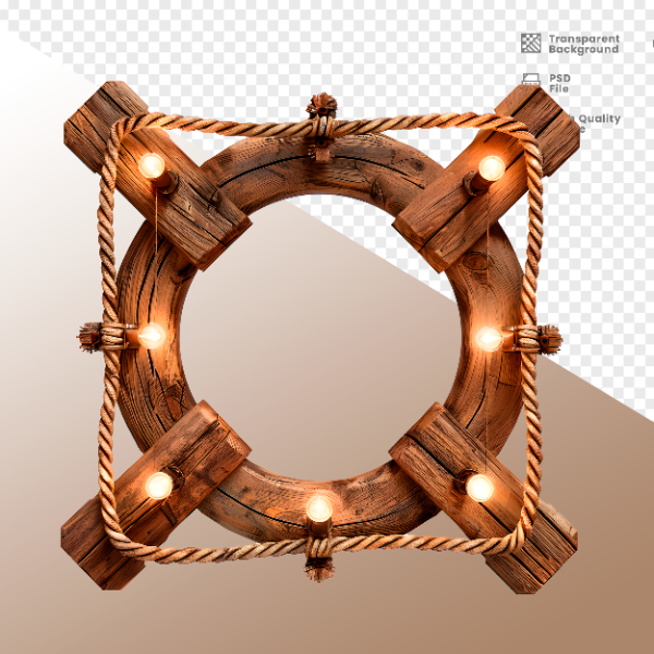 CÍRCULO DE MADEIRA COM LUZ - ELEMENTO 3D PARA COMPOSIÇÃO - WOOD