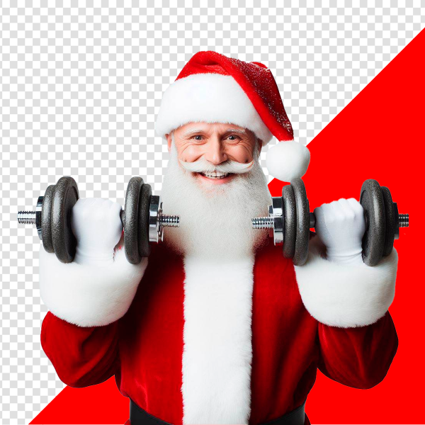 IMAGEM DE PAPAI NOEL COM PESOS DE ACADEMIA SEM FUNDO