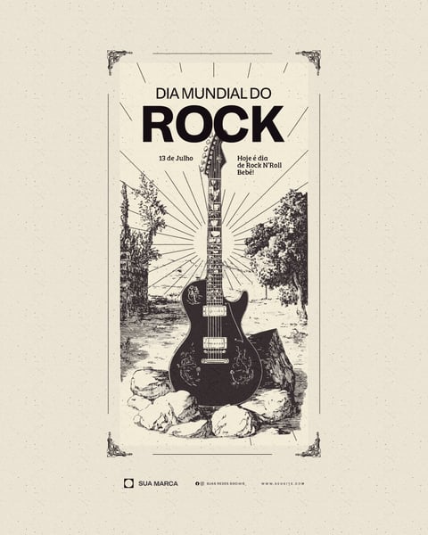 Dia Mundial do Rock Guitarra Vintage Paisagem Social Media PSD Editável