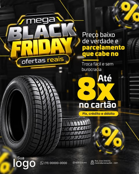 BLACK Black Friday ofertas de pneus de Carros Social Media PSD Editável 6
