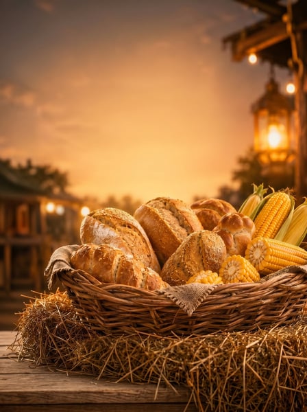 SÍTIO COM CESTA DE PÃES E MILHO 127