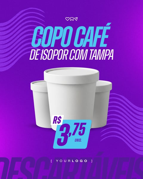 COPODE ISOPOR PARA CAFÉ COM TAMPA DESCARTÁVEL PSD EDITÁVEL