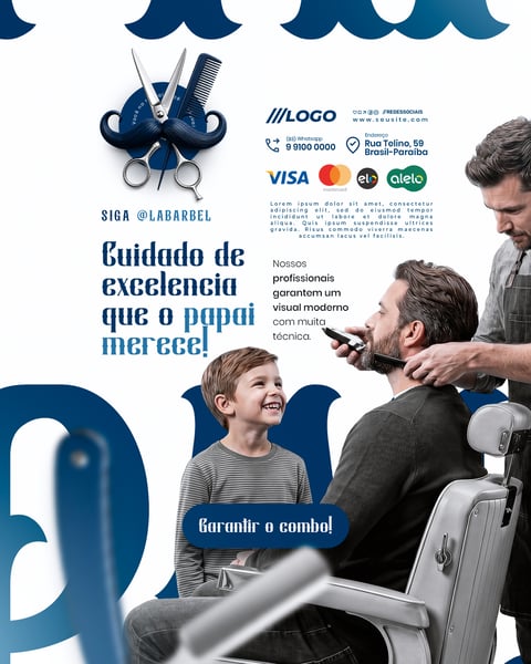CUIDADO QUE O PAI MERECE GARANTA O COMBO BARBEARIA DIA DOS PAIS SOCIAL MEDIA PSD EDITÁVEL