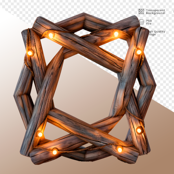 CÍRCULO DE MADEIRA COM LUZ - ELEMENTO 3D PARA COMPOSIÇÃO - WOOD